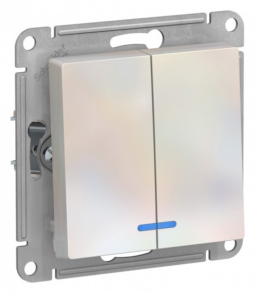 Двухклавишный выключатель Schneider Electric Atlasdesign Жемчуг с подсветкой, сх.5а, 10АХ, механизм ATN000453