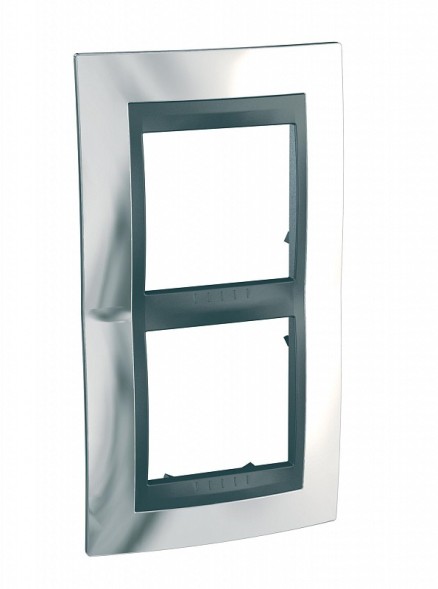 Рамка Schneider Electric Unica Top Хром / Алюминий 2 поста вертикальная MGU66.004V.010