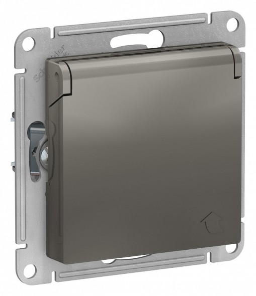 Розетка Schneider Electric Atlasdesign Сталь с заземлением со шторками с крышкой, 16А, IP20, механизм ATN000946