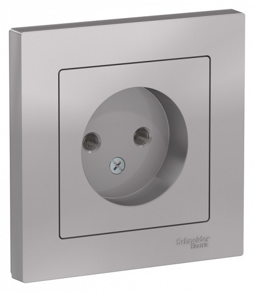 Розетка Schneider Electric Atlasdesign Алюминий без заземления, 16А, в сборе ATN000340