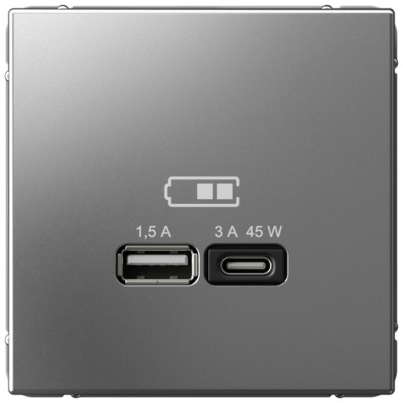 Зарядное устройство USB-A + USB-C, 45Вт (Сталь) Schneider Electric Systeme Art Gallery GAL000929