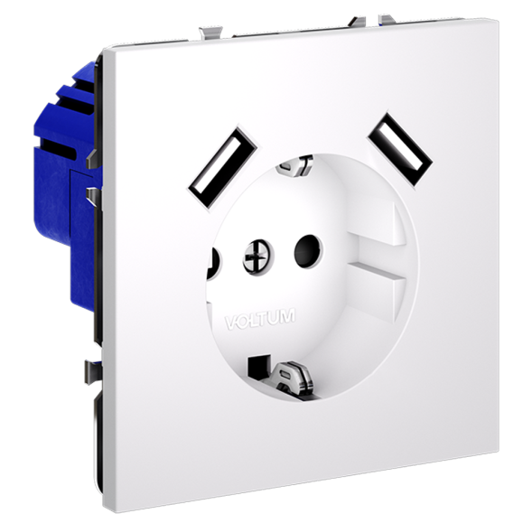 Розетка встраиваемая VOLTUM S70 с заземлением и защитными шторками, 16А, с USB, A+A, (белый матовый)