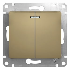2-клавишный Выключатель с подсветкой, сх.5а, 10АХ, механизм Schneider Electric Glossa Титан GSL000453