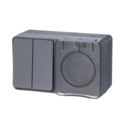 ATN544074 Atlasdesign Profi54 О/У БЛОК: РОЗTЕТКА з/к со шторками 16А 250B, ВЫКЛЮЧАТЕЛЬ 2-клав.10А, АНТРАЦИТ Schneider Electric