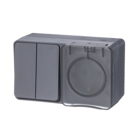 ATN544074 Atlasdesign Profi54 О/У БЛОК: РОЗTЕТКА з/к со шторками 16А 250B, ВЫКЛЮЧАТЕЛЬ 2-клав.10А, АНТРАЦИТ Schneider Electric