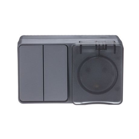 ATN544074 Atlasdesign Profi54 О/У БЛОК: РОЗTЕТКА з/к со шторками 16А 250B, ВЫКЛЮЧАТЕЛЬ 2-клав.10А, АНТРАЦИТ Schneider Electric