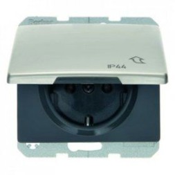 Штепсельная розетка Berker Arsys нержавеющая сталь SCHUKO с откидной крышкой IP 44 47581004