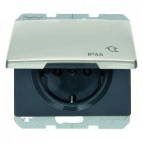 Штепсельная розетка Berker Arsys нержавеющая сталь SCHUKO с откидной крышкой IP 44 47581004