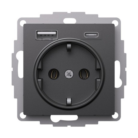 ATN001432 Atlasdesign РОЗЕТКА 16А с 2 USB A+C, 5В/2,4А/3,0А, 2х5В/1,5А, механизм, БАЗАЛЬТ Schneider Electric