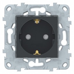 Розетка Schneider Electric Unica Studio Антрацит с заземлением, со шторками, винтовой зажим, 16 А, 250 В NU503754