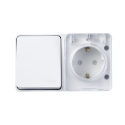 ATN540170 Atlasdesign Profi54 О/У БЛОК: РОЗTЕТКА з/к со шторками 16А 250B, ВЫКЛЮЧАТЕЛЬ 1-клав.10А, БЕЛЫЙ Schneider Electric