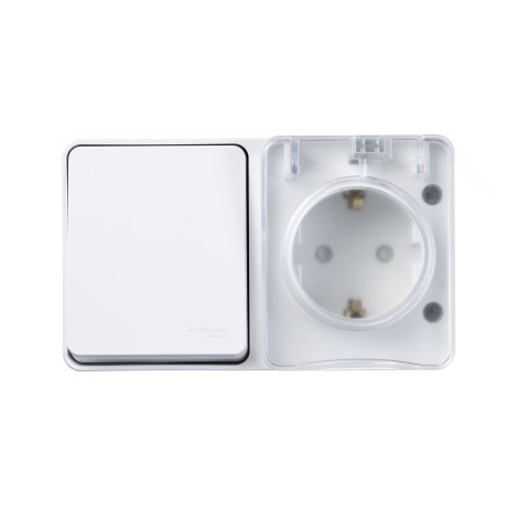 ATN540170 Atlasdesign Profi54 О/У БЛОК: РОЗTЕТКА з/к со шторками 16А 250B, ВЫКЛЮЧАТЕЛЬ 1-клав.10А, БЕЛЫЙ Schneider Electric