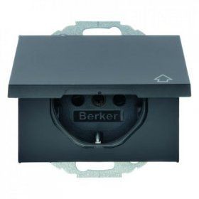 Штепсельная розетка Berker K.1 антрацит матовый SCHUKO с откидной крышкой 47477106