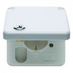 Штепсельная розетка Berker IP44 полярная белизна с блеском SCHUKO с накладкой откидной крышкой и замком Влагозащищенный скрытый монтаж 421209