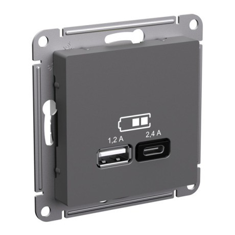 ATN001439 Atlasdesign USB РОЗЕТКА А+С, 5В/2,4 А, 2х5В/1,2 А, механизм, БАЗАЛЬТ Schneider Electric