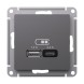 ATN001439 Atlasdesign USB РОЗЕТКА А+С, 5В/2,4 А, 2х5В/1,2 А, механизм, БАЗАЛЬТ Schneider Electric