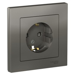 Розетка Schneider Electric Atlasdesign Сталь с заземлением со шторками, 16А, в сборе ATN000944