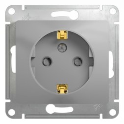 Розетка с заземлением со шторками, 16А, механизм Schneider Electric Glossa Алюминий GSL000345