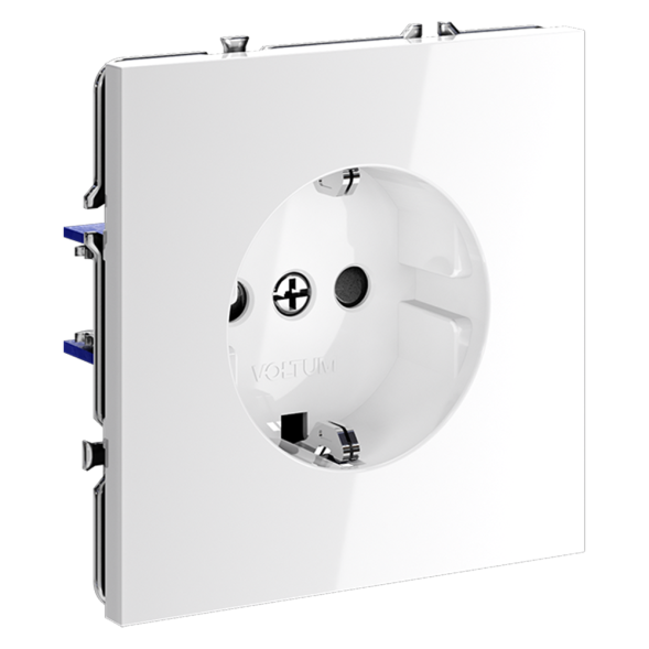 Розетка встраиваемая VOLTUM S70 с заземлением и защитными шторками, 16А, (белый глянцевый)