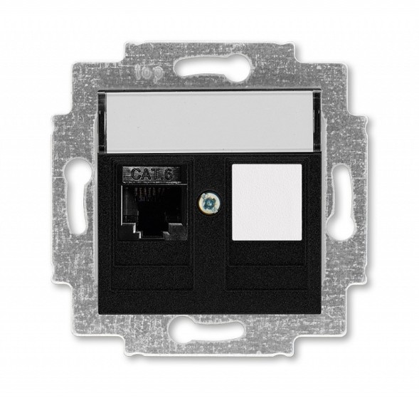 Розетка телефонная ABB Levit антрацит RJ45 категория 6 и заглушка 2CHH296117A6063 5014H-A61017 63W