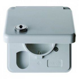 Штепсельная розетка Berker IP44 серый с блеском SCHUKO с накладкой откидной крышкой и замком Влагозащищенный скрытый монтаж 4212