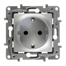 Розетка Legrand Etika алюминий 2К+З - немецкий стандарт - винтовые зажимы - 16 А - 250 В~ 672421