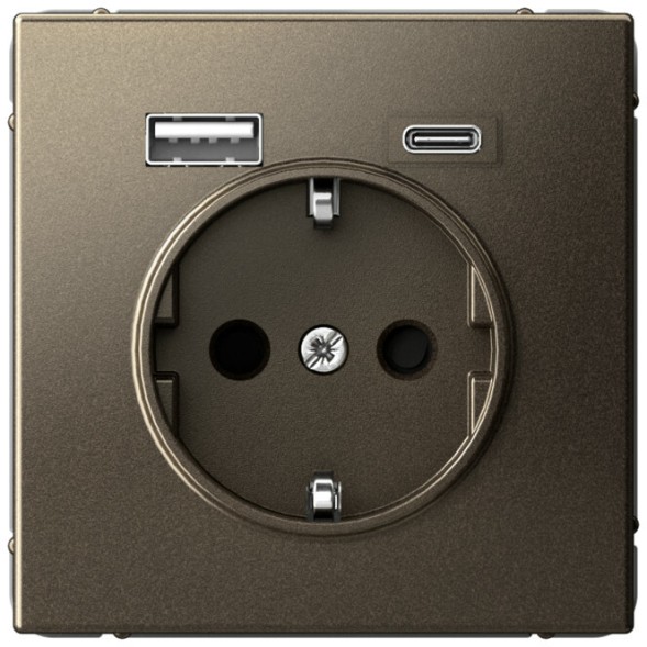 Розетка электрическая со шторками с зарядным устройством USB-A+C (Мокко) Schneider Electric Systeme Art Gallery GAL000632