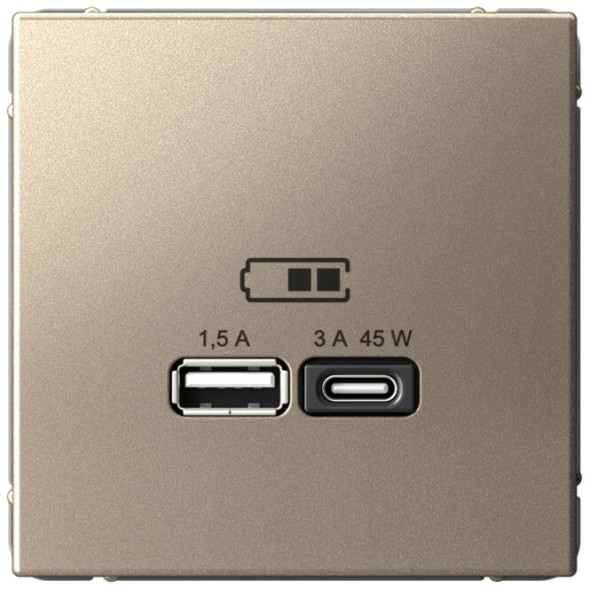 Зарядное устройство USB-A + USB-C, 45Вт (Шампань) Schneider Electric Systeme Art Gallery GAL000529