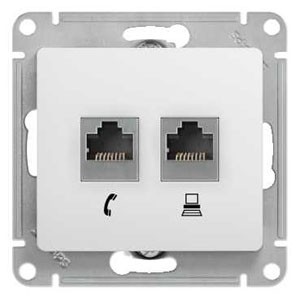 Розетка двойная RJ11+RJ45, кат.5E, механизм Schneider Electric Glossa Белый GSL000185