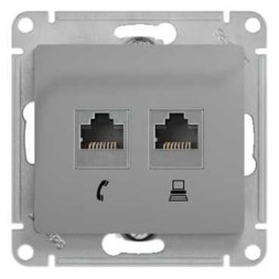 Розетка двойная RJ11+RJ45, кат.5E, механизм Schneider Electric Glossa Алюминий GSL000385