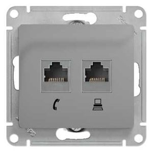 Розетка двойная RJ11+RJ45, кат.5E, механизм Schneider Electric Glossa Алюминий GSL000385