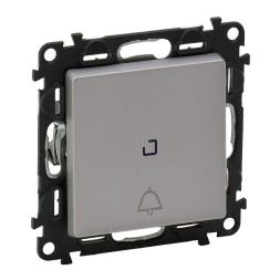 Выключатель Legrand Valena Life Алюминий кнопочный 6А 250В. Безвинтовые зажимы. С лицевой панелью с символом &quot;звонок&quot;,с подсветкой 752316