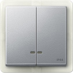 Две клавиши Merten M-серия алюминий с окошком для световой индикатор IP 44 MTN3424-0460