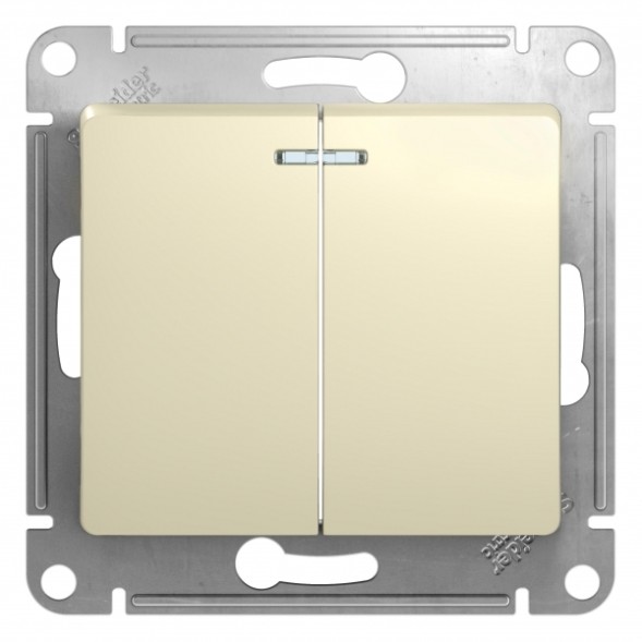 2-клавишный Выключатель с подсветкой, сх.5а, 10АХ, механизм Schneider Electric Glossa Бежевый GSL000253