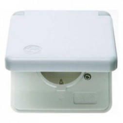 Штепсельная розетка Berker IP44 полярная белизна с блеском SCHUKO с накладкой и откидной крышкой Влагозащищенный скрытый монтаж 421109
