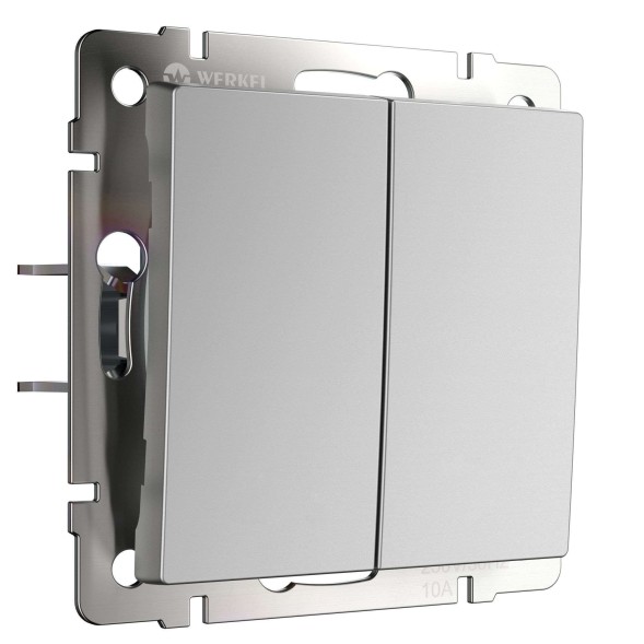 Выключатель двухклавишный с самовозвратом серебряный Werkel W1122406