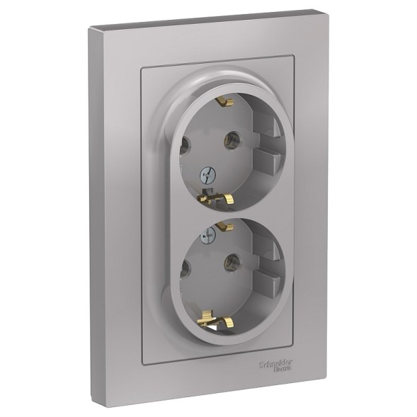 Розетка Schneider Electric Atlasdesign Алюминий двойная с заземлением, 16А, в сборе ATN000324