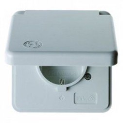 Штепсельная розетка Berker IP44 серый с блеском SCHUKO с накладкой и откидной крышкой Влагозащищенный скрытый монтаж 4211