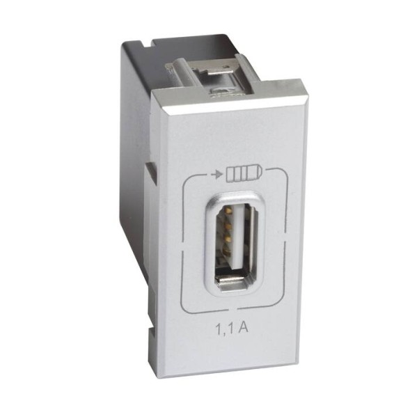 HC4285C1 Axolute. Розетка USB для зарядки мобильных устройств 1,1А 230/5В. 1 модуль. Цвет Алюминий Bticino