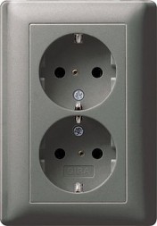 Двойная розетка Gira E22 Сталь с з/к, с защитой от детей и пиктограммой 078320
