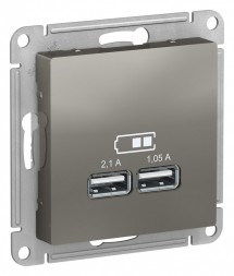 USB Розетка Schneider Electric Atlasdesign Сталь 5В, 1 порт x 2,1 А, 2 порта х 1,05 А, механизм ATN000933