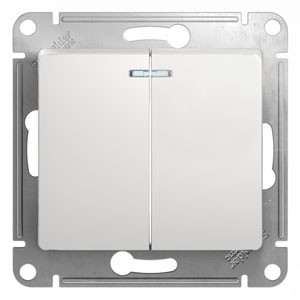 2-клавишный Выключатель с подсветкой, сх.5а, 10АХ, механизм Schneider Electric Glossa Белый GSL000153