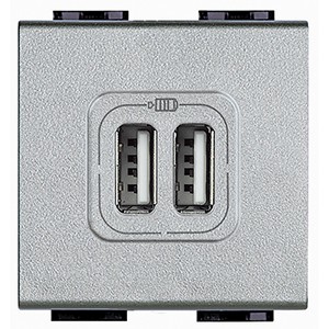 Разъем для зарядки Bticino Living Light алюминий 2хUSB NT4285C2