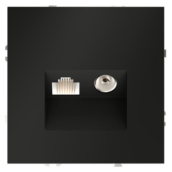 Розетка телевизионная встраиваемая VOLTUM S70 TV+RJ45 кат. 6, (черный матовый)