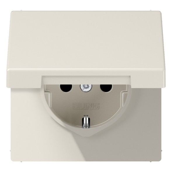 Штепсельная розетка SCHUKO 16А / 250В с подпружиненной откидной крышкой, пружинные зажимы. дюропласт Бежевая Jung LS серия LS1520KL