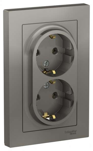 Розетка Schneider Electric Atlasdesign Сталь двойная с заземлением, 16А, в сборе ATN000924