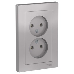 Розетка Schneider Electric Atlasdesign Алюминий двойная без заземления,16А, в сборе ATN000320