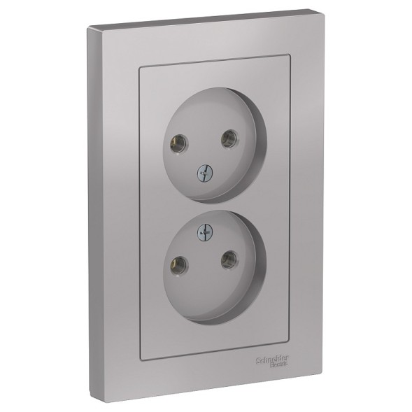 Розетка Schneider Electric Atlasdesign Алюминий двойная без заземления,16А, в сборе ATN000320