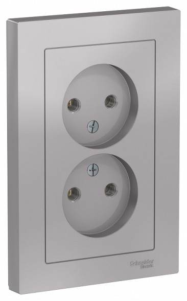 Розетка Schneider Electric Atlasdesign Алюминий двойная без заземления,16А, в сборе ATN000320
