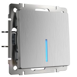 Выключатель одноклавишный проходной с подсветкой cеребряный рифленый W1112109